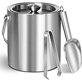 CAOANTRY Ice Bucket with Lid & Tong- Well Made Insulated Stainless Steel Keep Ice Frozen Longer - Ideal for Cocktail Bar, Parties, Chilling Wine, Champagne - 2 Liter (Stainless Steel)
