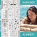 Aboat 10 Sheets Metallic Temporary Tattoos 200 Shimmer Designs (Gold, Silver, Black)