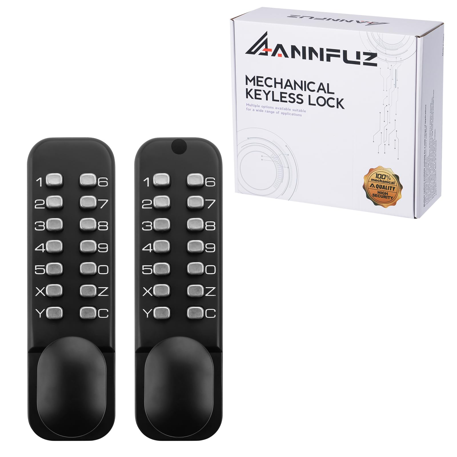 Photo 1 of ANNFUZ Full Mechanical Keyless Entry Keypad Door Knob Lock,Double-Sided Combination&Handle for Front Gate,Auto Locking,Interior Exterior Push Button Code&Lever Set for Fence,No Battery(Matte Black)