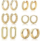 14K Gold Hoop Earrings for Women - Stylish and Versatile Chunky Hoop Earrings Set,Multipack Hypoallergenic Twisted Huggie Hoops Earring Set
