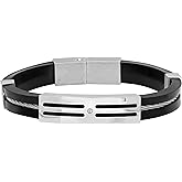 Men's Rubber ID Link Bracelet – Durable Stainless Steel, Sleek Design, Comfort Fit, Black, 8.5 Inch