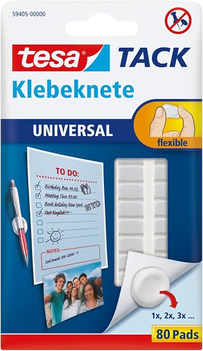 tesa Universal Adhesive Putty 80 Pack White Sticky Tack Alternative to Tacks