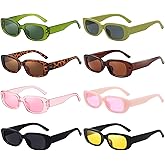 Matcheck 8 Pack Retro Rectangle Sunglasses Women Girls Square Eyewear Classic Mixed Color Narrow Frame Fashion Glasses