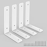White Heavy Duty Shelf Brackets 6 Inch, Rustic Gold Iron L Shelf Bracket, Industrial Modern Metal Floating Shelf with Hardware for DIY Open Shelving, 4 Pack