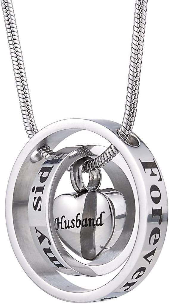 Cremation Pendant Necklace Dual-Ring Forever in My Heart Urn Necklaces for Husband Sister Ashes Locket Keepsake Jewelry