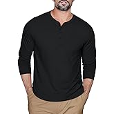 Zengjo Mens Henley Shirts Long Sleeve Casual 3 Button T-Shirts Cotton Blended Tee