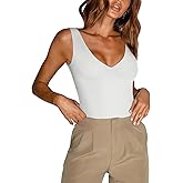 REORIA Butsmooth® Women’s Trendy Sexy Plunge Deep V Neck Sleeveless V Backless Going Out Tank Bodysuits Tops
