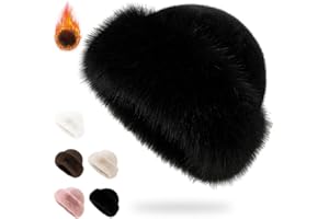hoehew Faux Fur Bucket Hats for Women, Warm Plush Fuzzy Fluffy Hat Fisherman Bucket Russian Hat for Winter