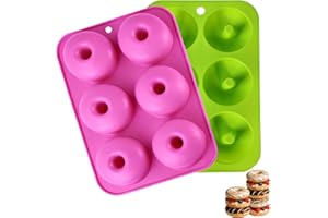 UPEOXT 2 Pack Silicone Donut Pan, Non-Stick Donut Mold, Green and Rose Red Doughnut Pan for Baking, Full Size Bagel Maker, Ki