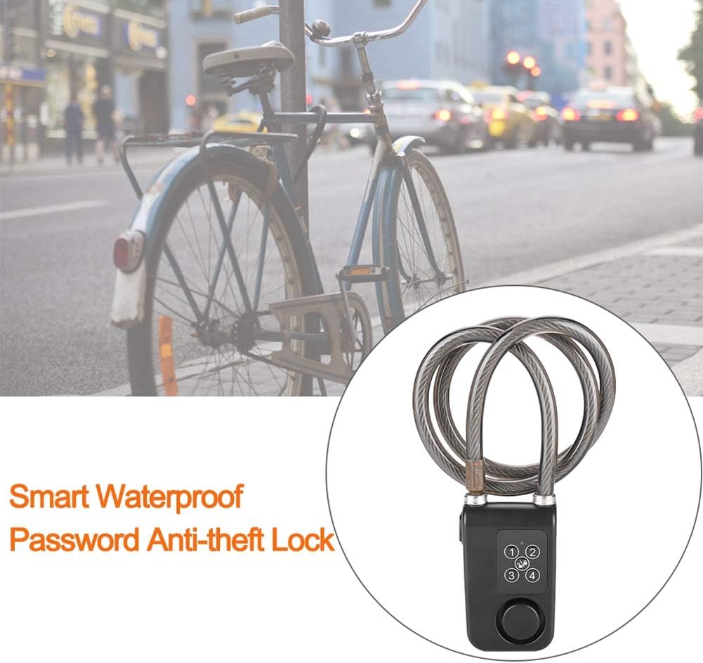 Black Smart Bike Lock, Combination Lock with Waterproof for and Gate Anti-Theft Cable Lock with 110db Alarm High Security Keyless - Image 3