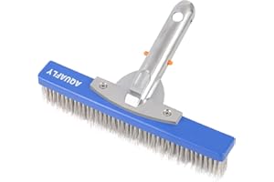 AQUAFLY 10-Inch Stainless Steel Pool Brush - Heavy Duty Pool Cleaning Brush for Concrete & Gunite Pools, Deep Cleaning Tool for Walls & Floors - Durable Wire Bristle Brush Head