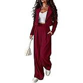 KIRUNDO Business Casual Outfits for Women 2025 Fall 2 Piece Cropped Blazer Jackets Wide Leg Pants Suit Sets Work Clothes