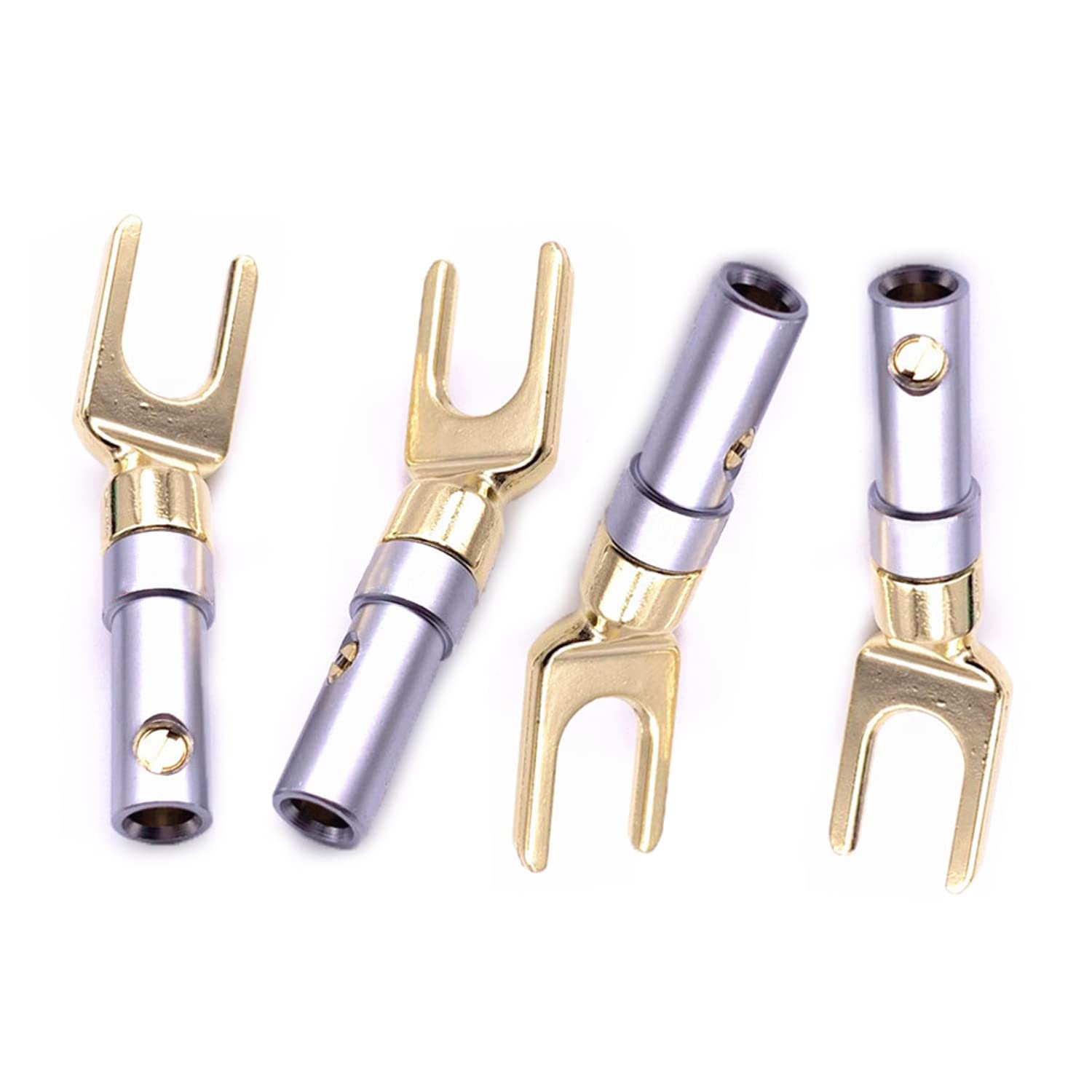WANGCL 4 Pack Y Plug 45 Degree Hi-end Banana to Spade Adapter Plug Terminal Spade connectors for Speaker Connections