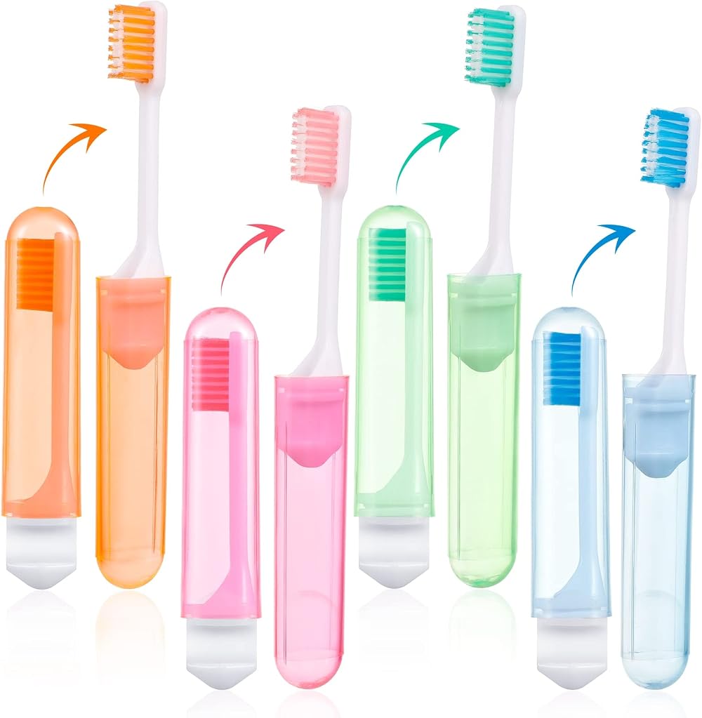 Xinzistar 4-Piece Portable Folding Travel Toothbrush Set for All Ages