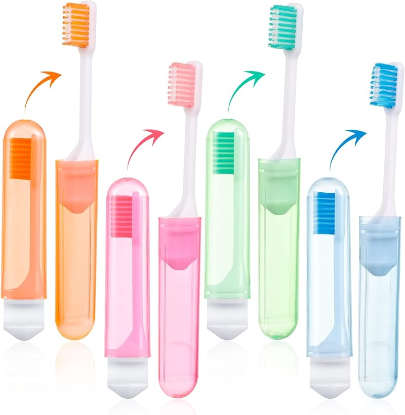 Xinzistar 4-Piece Portable Folding Travel Toothbrush Set for All Ages