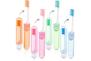 KLEBREIS 4PCS Travel Toothbrush Kit Portable Folding Toothbrush Mini Soft Toothbrushes with Toothbrush Box for Camping Travel