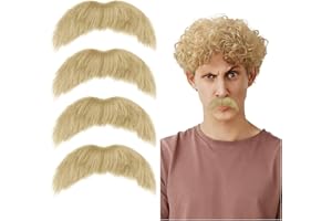 4pcs Fake Mustache Set Fake Beard Facial Hair Kit for Costume Halloween and Festival Party