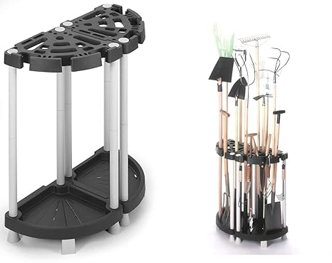 Kreher Variabler Gartengerätehalter aus robustem Kunststoff in Schwarz/Grau. Teilbar als Eck- oder Wandlösung. Für viele Gerä