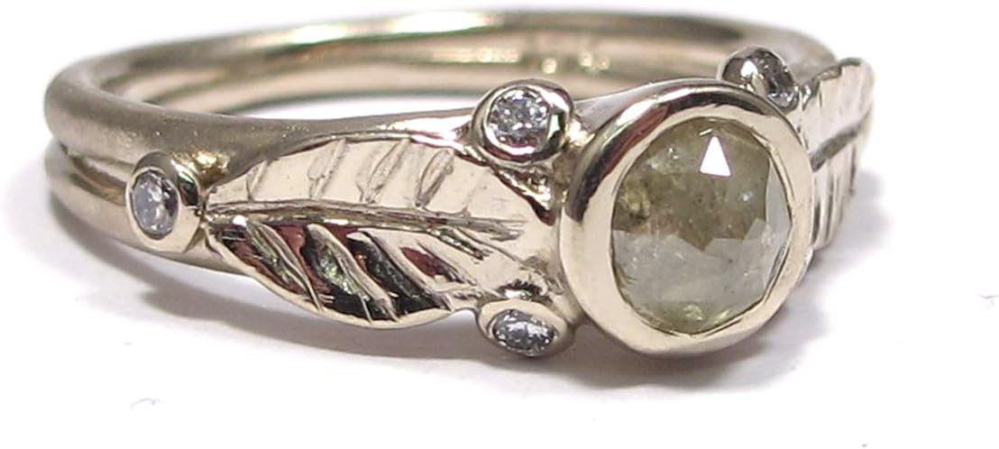 Grey Rose Cut Diamond Leaf Engagement Ring