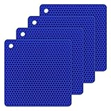 Bligli Silicone Pot Holder Mats Hot Pads Spoon Rest, Multipurpose Trivet Durable Dishwasher Safe Heat Resistant for Hot Dishes Food Grade Silicone Set of 4 (Blue)