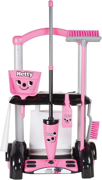 Casdon Hetty Cleaning Trolley Toy Pink Kids 3+ with Mop Brush Dustpan