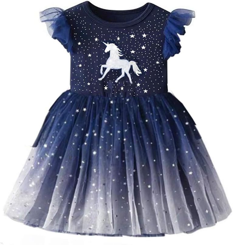 DXTONToddler Girl Summer Short Sleeve Tutu Party Wedding Birthday Dresses