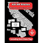 50 States Coloring Book for Adults and Children - Mandala US States With Each State Flag - Relax and Color Your Way Through The US: Color Each State