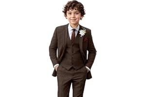 LYOUCI Boy Suit Tweed 3 Pieces Herringbone Slim Fit Formal Stylish Vest Tuxedo Pants Wedding Homecoming Dress wear Set