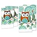 Kitchen Towel Linen Set of 7 Pieces Owl Design Turquoise Blue & Green Modern | 2 Kitchen Towels 2 Potholders, 1 Oven Mitt and 2 Dishcloth (Turquoise)