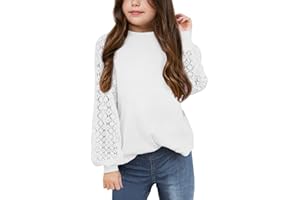Batermoon Girls' Long Sleeve Shirts Lace Loose Fit Casual Crewneck Blouses Tops 5-14 Years