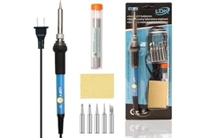 LDK Soldering Iron Kit Electric 60W 110V Adjustable Temperature Soldering Gun Welding Tools, 5pcs Soldering Iron Replacement Tips, Sponge and Solder Wire