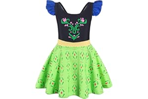 COTRIO One Piece Princess Swimsuit for Girls Short Sleeve Swim Dress Rash Guard Bathing Suit Skirted Swimwear 1-10 Years