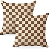 Brown Checkered Pillow Covers 18x18 Pack of 2, Classic Plaid Chessboard Design Throw Pillow Covers, Pillow Covers for Living Room Bedroom Home Sofa Couch Decor, Aesthetic Cushion Covers Pillow Cases