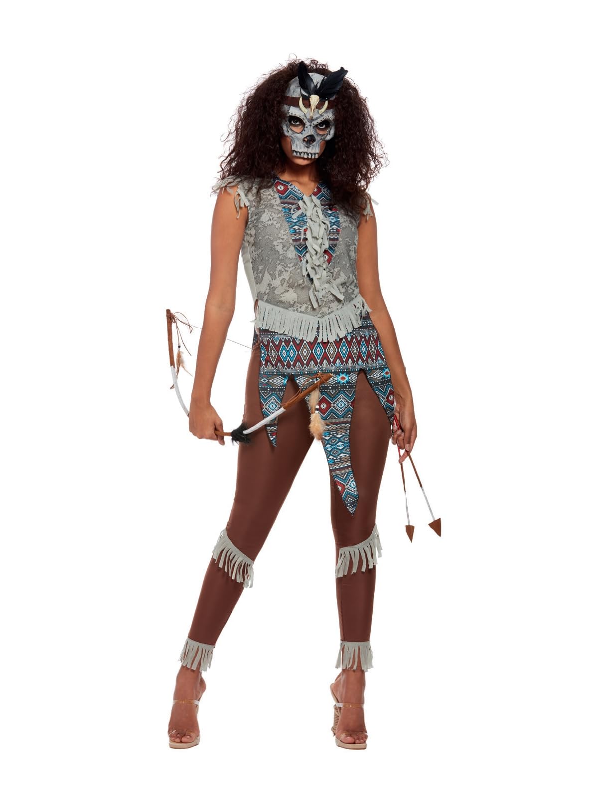 Smiffys Dark Spirit Warrior Costume, Blue Top, Trousers & Mask, Halloween Adult Fancy Dress, Warrior Dress Up Costumes