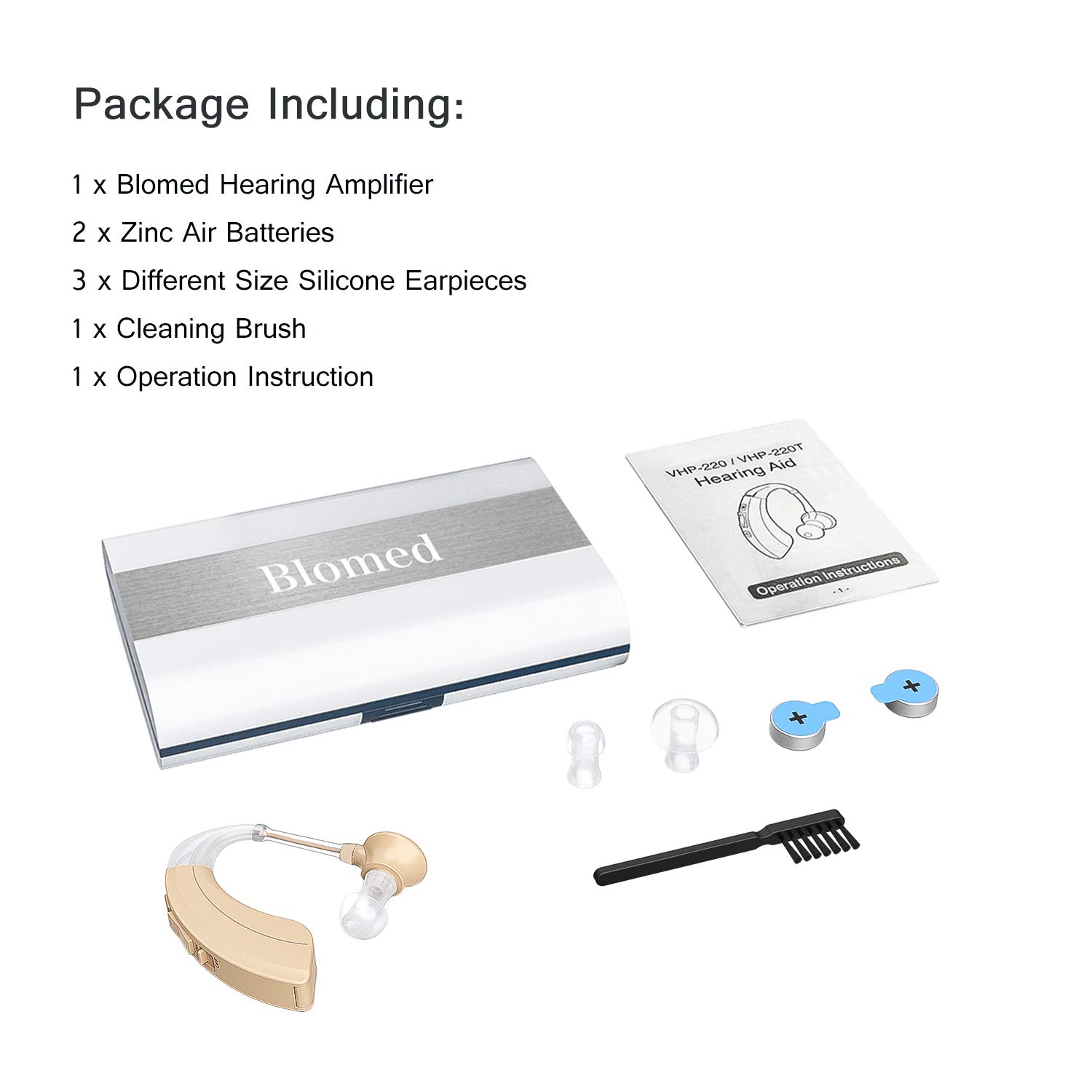 Blomed Hearing Amplifier - Digital Personal Sound Enhancement Device for Adults and Seniors, FDA Approved, 4 Channels Noise Reduction, 2 Batteries and Hearing Aid Cleaning Brush Included