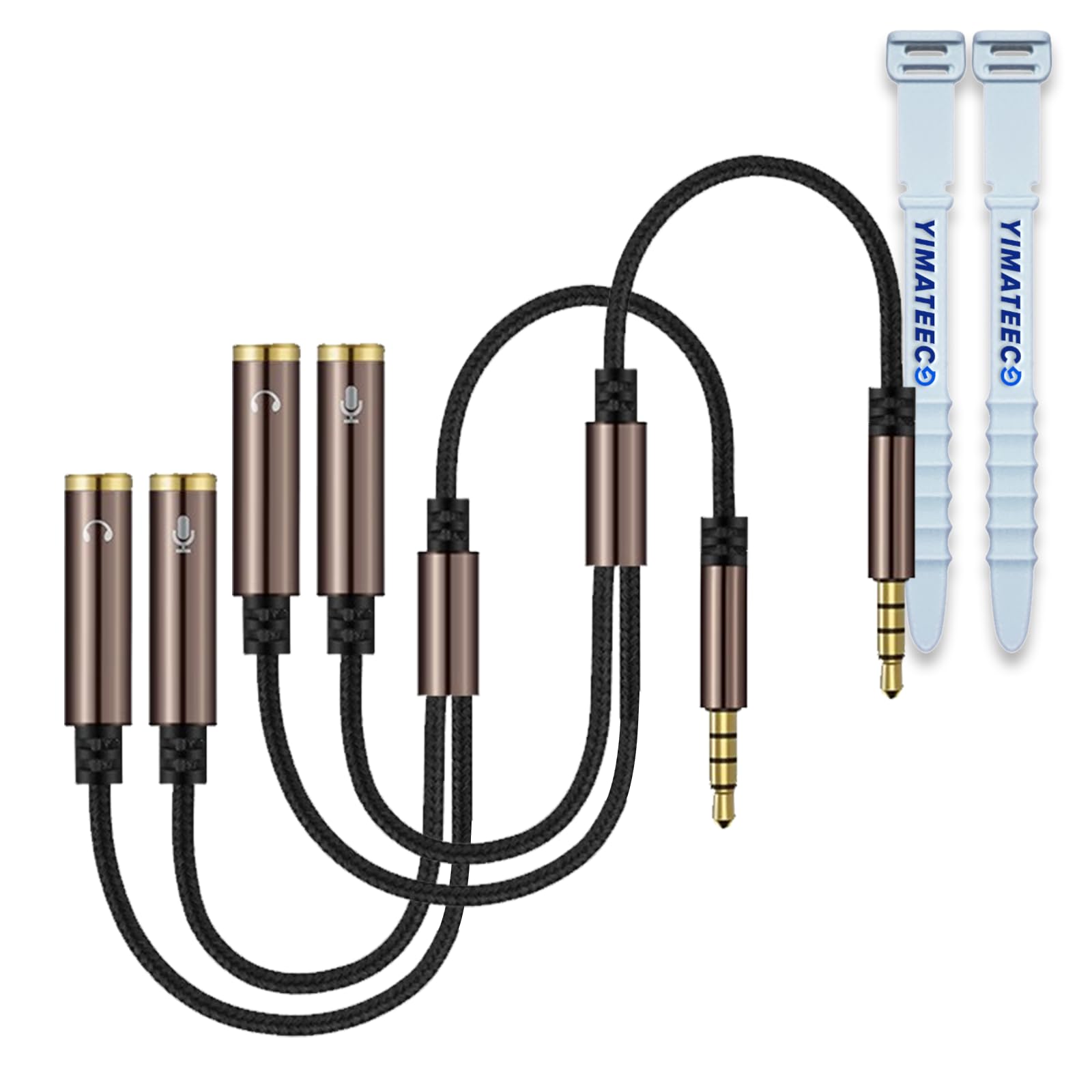 YIMATEECO Headphone Splitter 3.5mm Male to 2 Female Earphone Jack Headset Adapter Stereo Audio Y Splitter Cable for Earphone, Speaker, MP3 Player (2pcs, Brown) — image 1