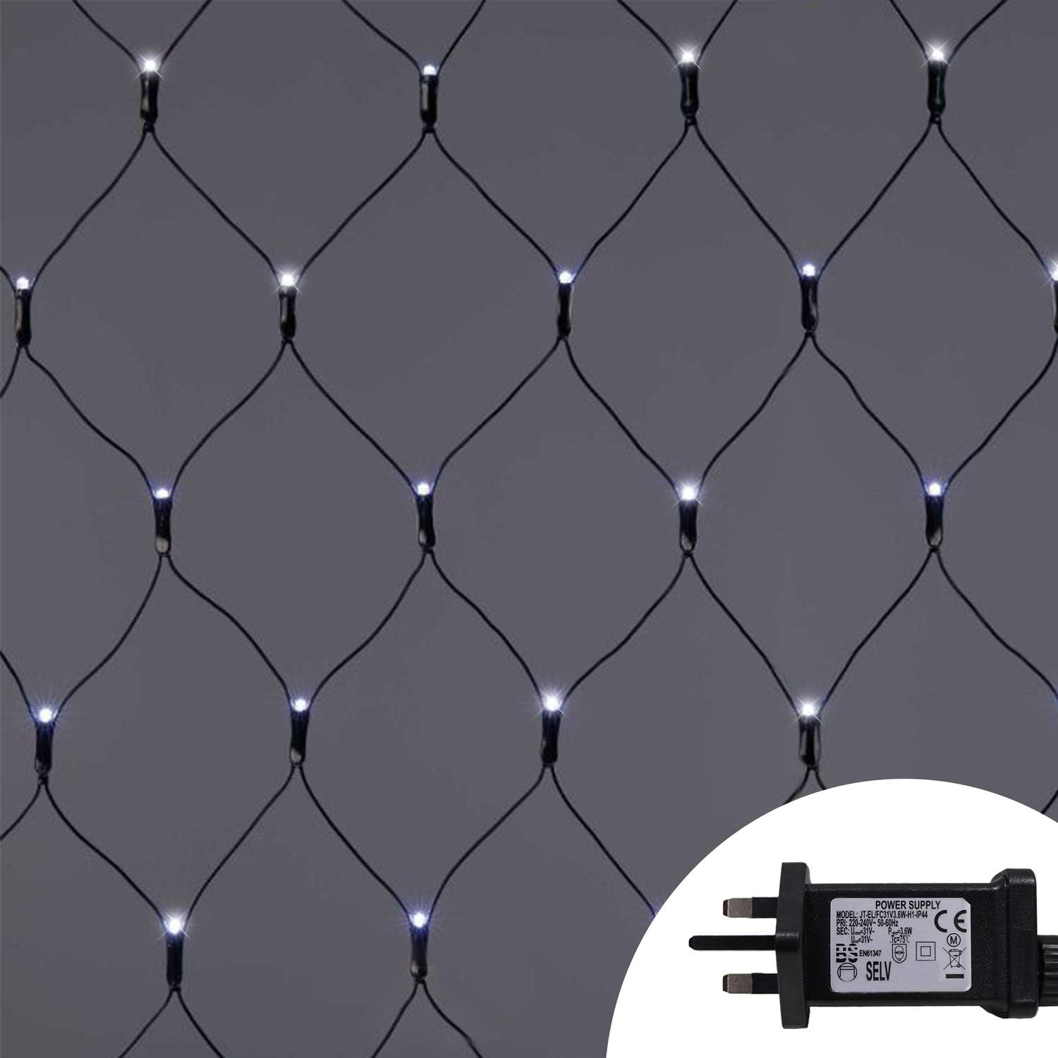 ANSIO® Christmas Net Lights Outdoor, 320 LED 3x2m Cool White Fairy Lights with Timer - Image 3