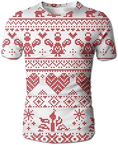 Nordic Christmas Seamless Cross Stitch Pattern Men's Tee Fashion Mens Short-Sleeved T-Shirt Summer Tops