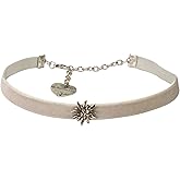 Alpenflüstern Bavarian Velvet Choker with Rhinestone Edelweiss Flower (grey) - Traditional German Pendant Necklace, Charivari, Bracelet