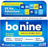 Bonine Meclizine HCl Motion Sickness Relief, Non-Drowsy, 16 Ct | Meclizine HCL 25 mg, Medicine for Nausea or Motion Sickness, Cruise Essentials, Raspberry Chewable Tablets