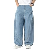 Nutriangee Men's Baggy Barrel Wide Leg Jeans for Men Women Loose Fit Streetwear Y2k Hip Hop Denim Pants