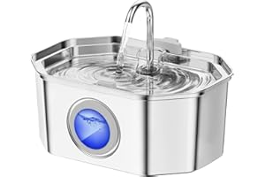Cat Water Fountain Stainless Steel 108oz/3.2L, APAUK Automatic Pet Fountain Dog Water Dispenser with Water Level Window, Quiet Cat Fountain for Drinking, Inside with Replacement(1 Filters&1 Sponges)