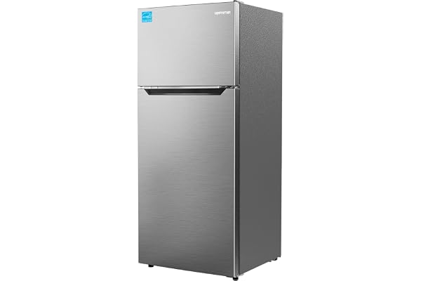Upstreman 14.6 Cu.Ft. Refrigerator with Top Freezer, 2 Door Fridge with Electronic Thermostat, ENERGY STAR, Low Noise, Frost Free Top Freezer Refrigerator, Reversible Door, Stainless Steel-BD146