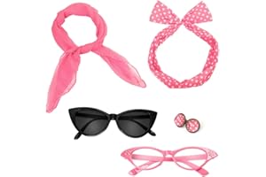 BENGPRO Retro 50's Costume Accessories Set Polka Dot Chiffon Scarf Cat Eye Glasses Bandana Tie Headband & Earrings