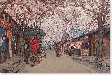 Amazon 浮世絵 日本の絵師 吉田博 風景画 作品 さくらんぼ並木通り 複製画 新版画 壁アート キャンバス絵画 リビング 寝室 ホテル ギフト 装飾 置物 オブジェ オンライン通販