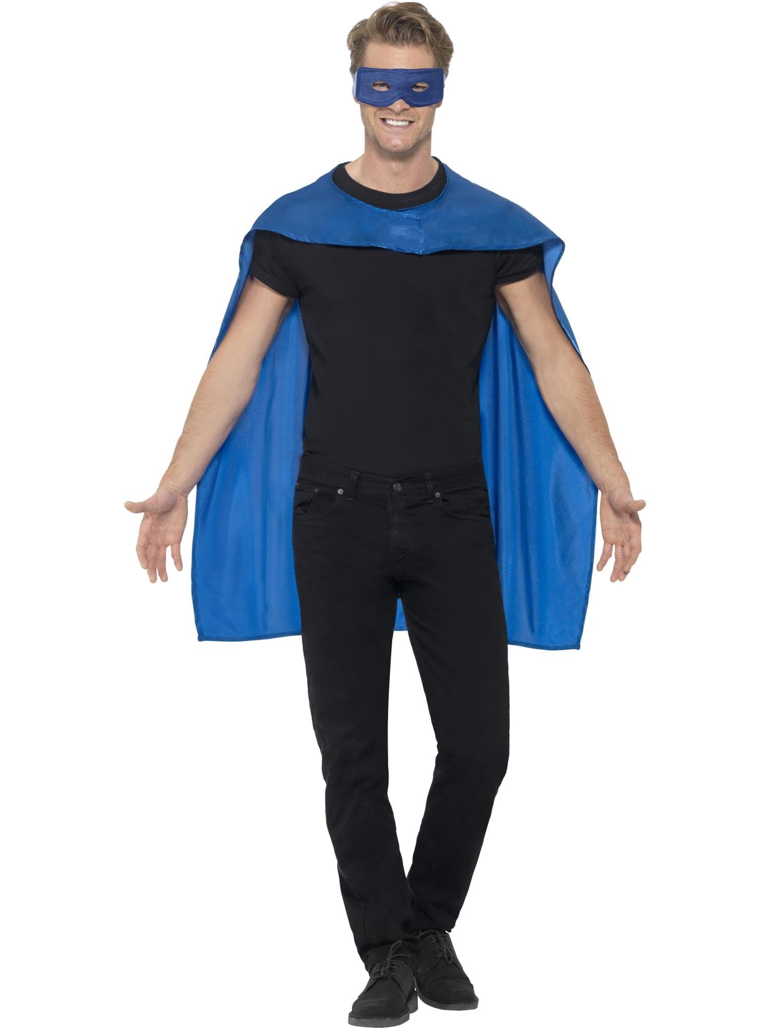 Smiffys Cape, Blue with Eyemask, Icons & Idols Fancy Dress, Superhero Dress Up Accessories Halloween