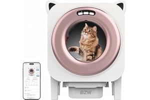 BZW Automatic Cat Litter Box Self Cleaning - Large Capacity Litter Box for Multiple Cats with App Control - Safety Protection & 1 Roll Garbage Bags, Rose Gold