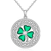 Fenthring Shamrock Necklace St Patricks Day Four Leaf Clover Necklaces for Women Sterling Silver Celtic Knot Irish Green 4 Leaf Clover Jewelry Pendant Lucky Saint Patricks Gifts