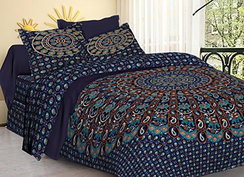 TIGER EXPORTS Cotton 220 TC Bedsheet (Blue_King)