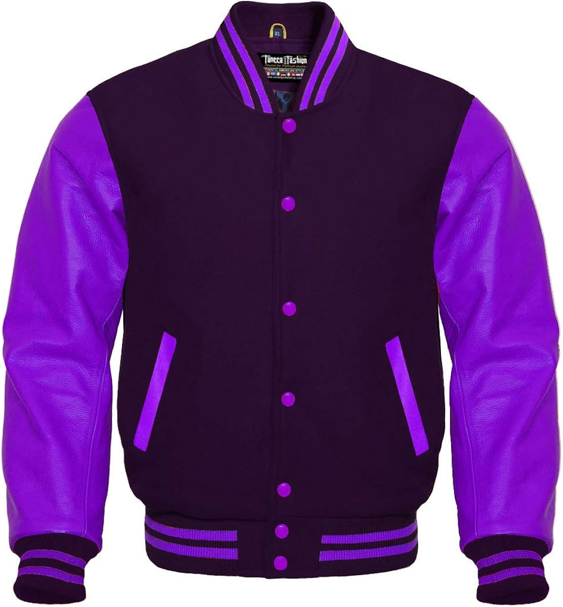 Men's Purple Genuine Leather Sleeves Varsity Wool Baseball Jacket at Amazon Menâs Clothing store